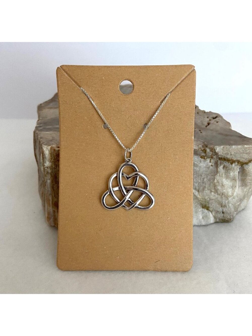 Sterling Silver 925 Irish Heart Triangle Celtic Knot Pendant Necklace 19" Chain